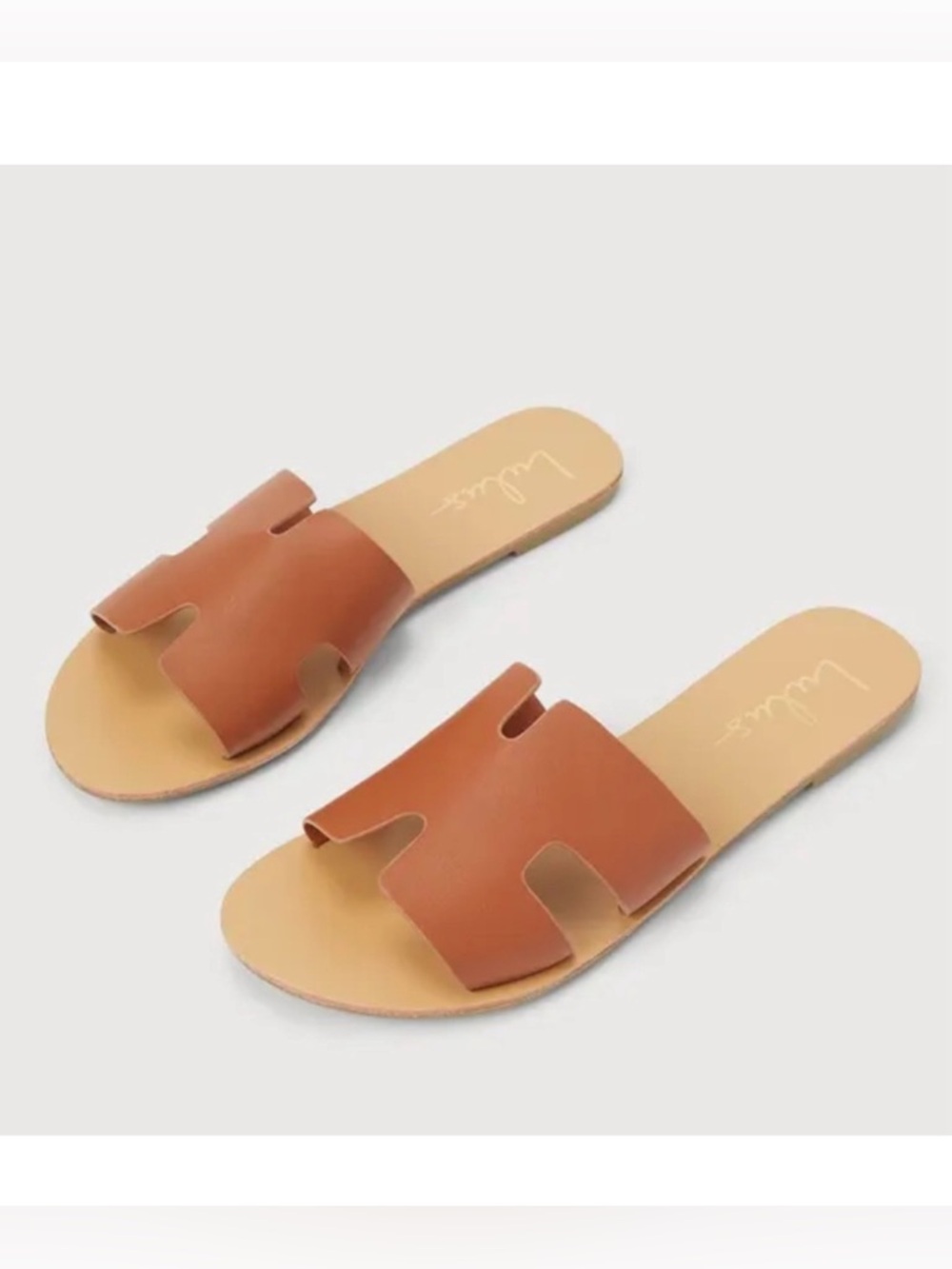 Lulus Saxon Cognac Brown Tan Slide Sandals Size 11